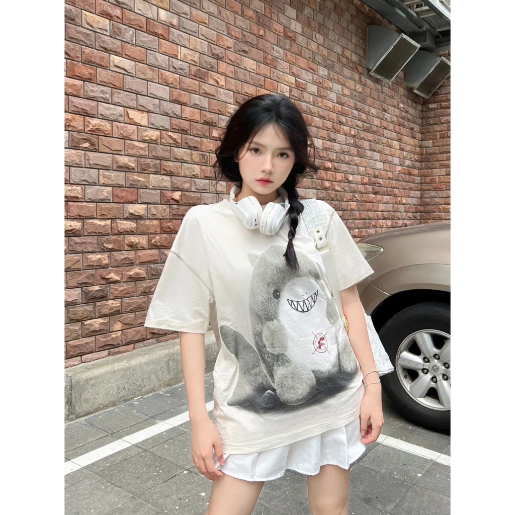 Áo thun Igu Brandvn Shark Cotton 250gsm Unisex Tay Lỡ Nam Nữ