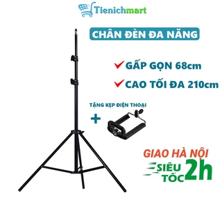 Chân đèn studio, chân tripod đa năng, dùng chụp ảnh, quay phim, livestream cao 2 mét, tặng kèm kẹp điện thoại