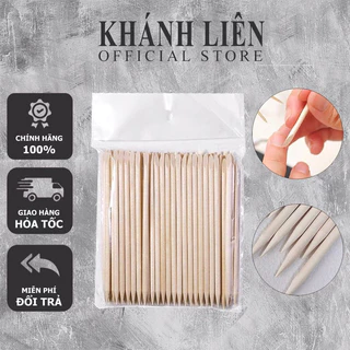 Que gỗ làm nail 2 đầu-túi 100 que gỗ đẩy da-tháo móng úp-chấm keo, dùng trong nailbox- que gỗ làm móng đa năng