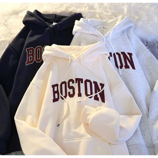 Áo hoodie nữ nam khoác nỉ unisex KONOVA chất liệu nỉ bông dày dặn có mũ in chữ BOSTON