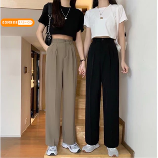 Quần ống rộng Goness 1 khuy lưng cạp cao baggy vải nữ dài suông loe culottes xuông nhiều màu QD01