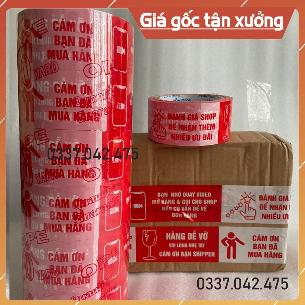 BĂNG KEO BẠN NHỚ QUAY VIDEO GỬI SHOP + CẢM ƠN SHIPPER 1 cây 6 cuộn 100Y - KEO NIÊM PHONG