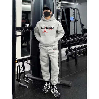 Set Bộ Nỉ Hoodie Nam Nữ Phối JORBAN Logo Đỏ, Phong Cách Thể Thao Mùa Đông Sành Điệu, Chất Liệu Nỉ Ngoại Dày Dặn