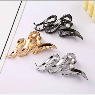 Kẹp Tóc Kim Loại Lyn.accessory Uốn Sóng Đính Ngọc Thời Trang Cao Cấp Sang Chảnh Cho Nữ