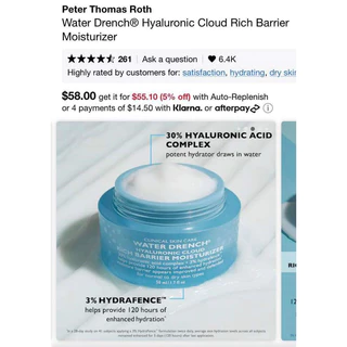 [ 2ml/gói] Peter Thomas roth Water Drench® Hyaluronic Cloud Rich Barrier kem dưỡng ẩm cấp nước cho da khô