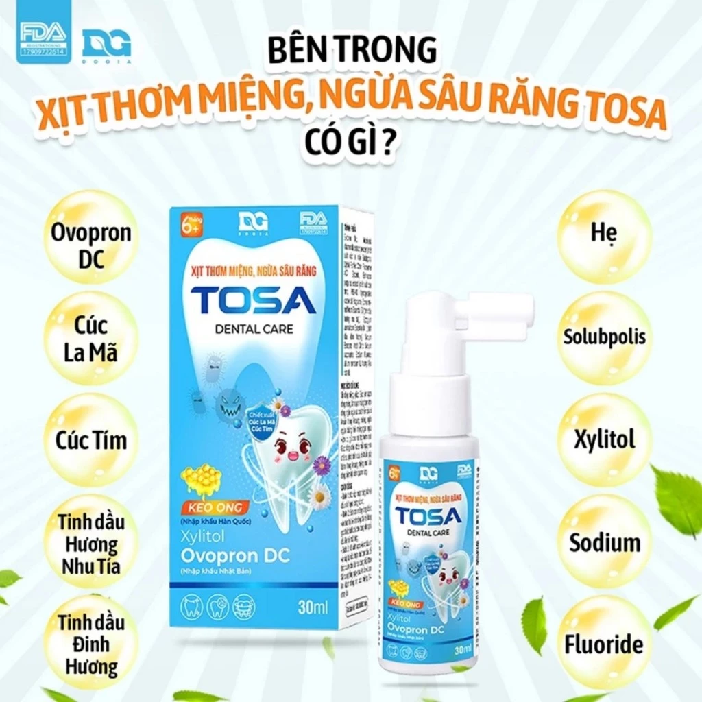 Kem đánh răng dạng xịt chống sâu răng Tosa an toàn cho bé có thể nuốt lọ 30ml