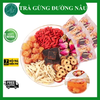 Trà thảo mộc đường nâu Trà gừng đường nâu - Giúp bổ huyết, làm ấm cơ thể, giảm đau bụng kinh, điều hòa kinh nguyệt