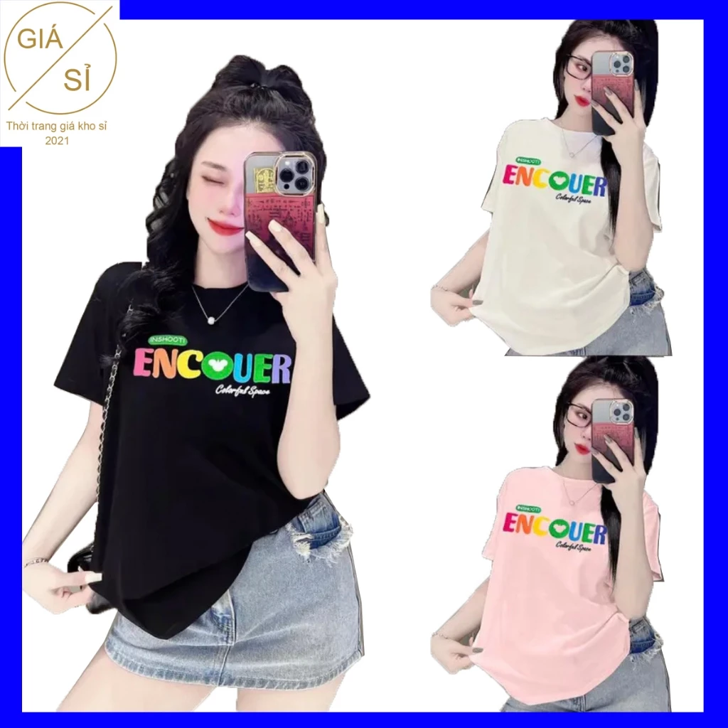 Áo thun nữ tay ngắn cổ tròn thun cotton co giãn in chữ 7 sắc cầu vồng form ôm vừa người nhiều màu bán chạy giá rẻ