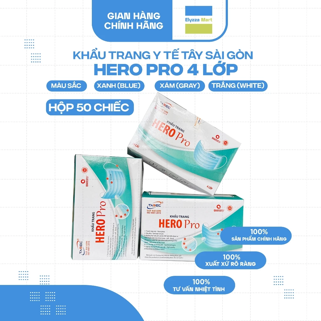 Khẩu Trang Y Tế Hero Pro 4 Lớp Tây Sài Gòn (Hộp 50 Chiếc)