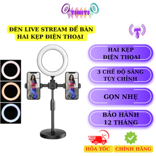 Đèn LIVESTREAM để bàn Đa Năng, 2 kẹp điện thoại, có đèn hõ trợ ánh sáng tích hợp hỗ trợ livestream tiktok, bán hàng,...