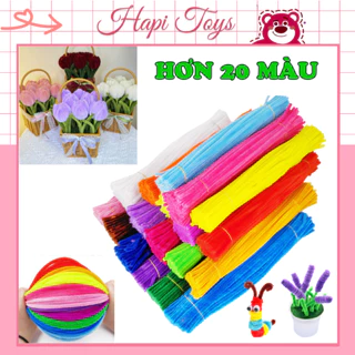 Dây kẽm nhung làm hoa màu pastel Dài 30cm Hapi Toys  - Set 200 dây kẽm nhung Tặng Kèm Đèn Led làm đồ trang trí handmade