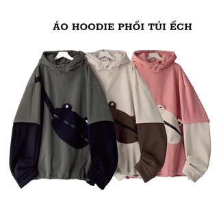 Áo khoác hoodie TAY NỐI KEM NÂU ĐEN túi ẾCH đeo chéo khoác ngoài nỉ bông dày dặn unisex SHOPMAP