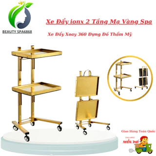 Xe Đẩy Inox Mạ Vàng 2 | TầngChắc Chắn Xoay 360 Kệ Inox | Mạ Vàng. Dùng Trong Spa