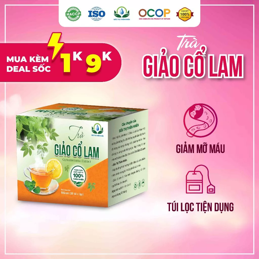 Trà Giảo Cổ Lam hộp 30 Túi Lọc x 3Gram giúp giảm béo, giảm căng thẳng và đau dạ dày của Siêu Thị Thiên Nhiên