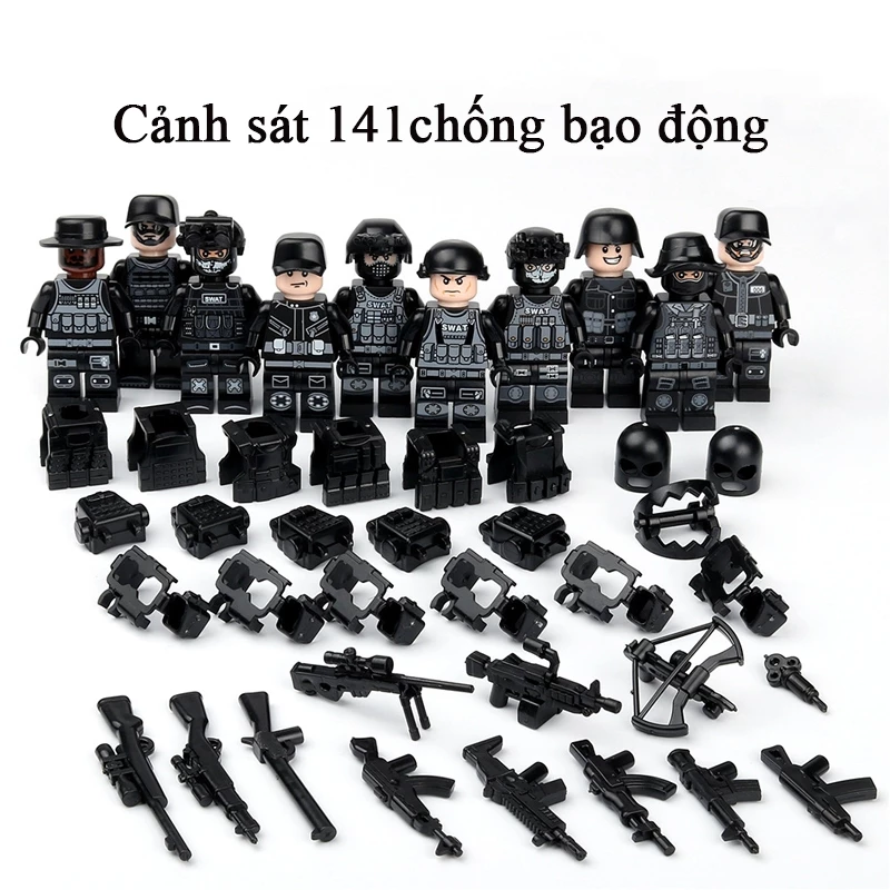 Bộ 5 chiếc mô hình đồ chơi lắp ráp mini figure nhân vật cảnh sát, đặc công rừng và lính đánh thuê