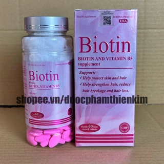 Viên uống BIOTIN bổ sung biotin+vitamin B5 giúp giảm rụng tóc, bảo vệ da, chắc móng – Hộp 60 viên