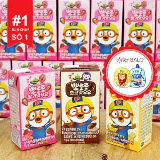 Combo 24 Hộp Sữa Nước Dinh Dưỡng Pororo Hàn Quốc Vị Chuối/ Dâu/ Socola, Sữa Tươi Pororo Hộp 190ml