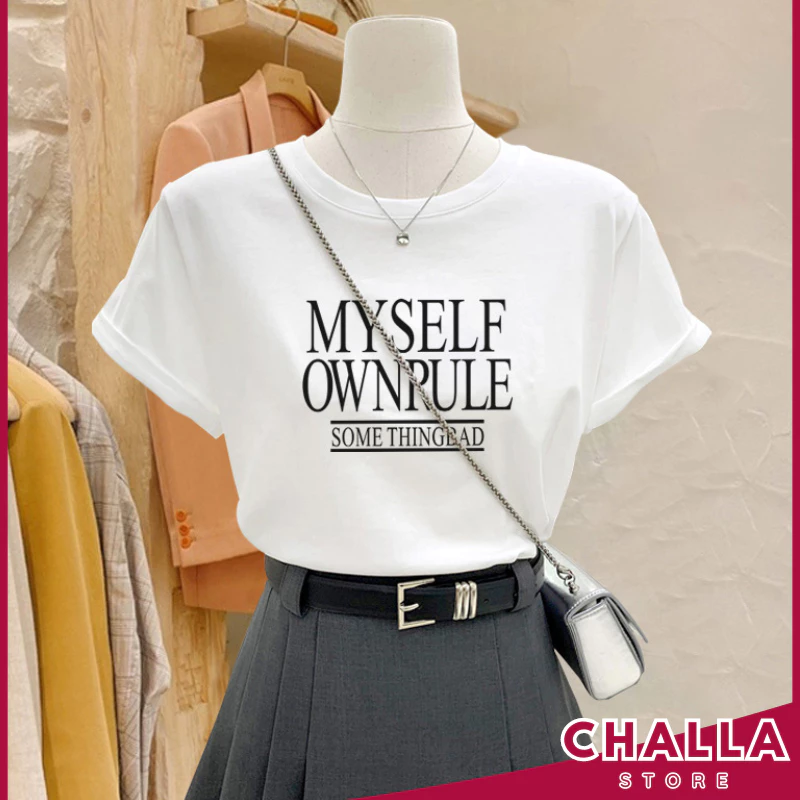 Áo Thun Nữ Form Vừa – Cotton 100% Thoáng Mát – Phong Cách Trẻ Trung, In Chữ MYSELF