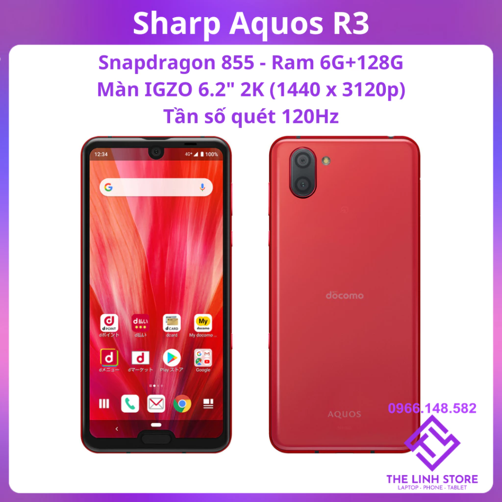 Điện thoại Sharp Aquos R3 màn 2K 120Hz - Snap 855 ram 6G 128G