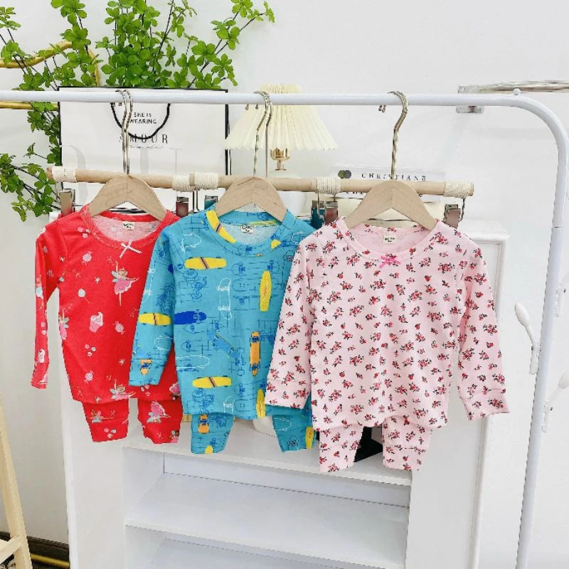 Sét 3 bộ cotton borip dài tay mùa thu nằm điều hòa cho bé trai bé gái