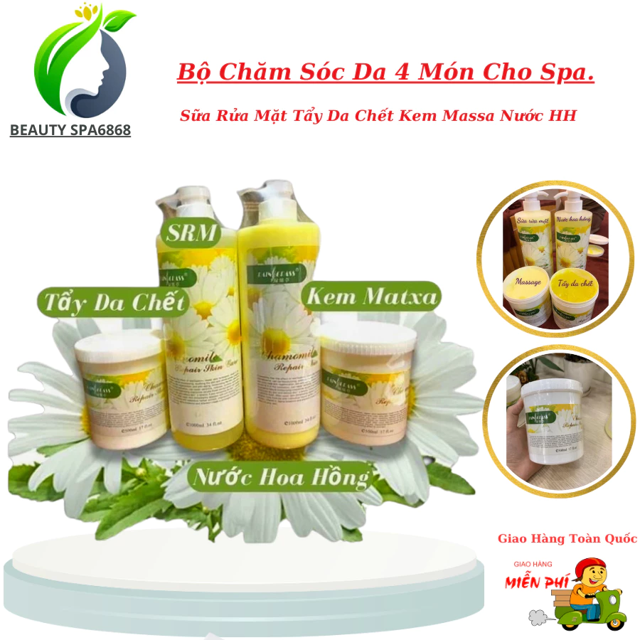 Bộ chăm Sóc Da Mặt Hoa Cúc 4 Mon Gồm Sữa Rửa Mặt | Tẩy Da Chết, Kem Massage, Nước Hoa Hồng
