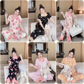 [TN06] Đồ bộ Pyjama nữ lụa mango, Bộ tay ngắn quần dài cổ truyền thống nhiều hoạ tiết xinh ❤