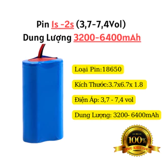 Pin 18650 7,4 Vol Dung Lượng Cao Dùng Cho Loa Trợ Giảng, Đèn, Quạt, Diy,.. Tích Hợp Mạch Bảo Vệ Pin