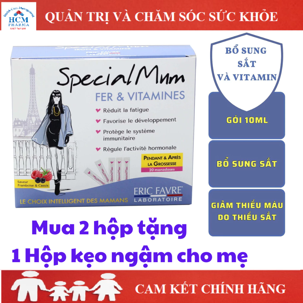 Sắt vitamin tổng hợp DHA cho bà bầu pregnancy Special Mum Fer & Vitamines hộp 20 gói nhập khẩu Pháp HCM PHARMA SPC23