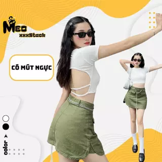 Áo croptop nữ hở lưng có mút ngực MeoxxxStack lưng phối dây cực xinh, áo thun body tôn dáng chất vải dày dặn C45