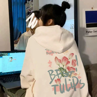 Áo Hoodie Zip Hoa Tulips ANMY STORE Unisex, Áo Khoác Hoodie Chất Nỉ Bông Dày Dặn Ấm Áp Form Rộng Style Basic