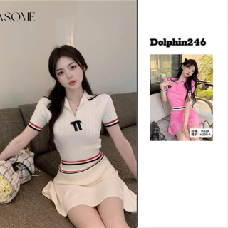 Set váy cổ bẻ polo áo croptop dáng thể thao kèm chân váy ngắn sexy phong cách Hàn Quốc hottrend M304 CT-46