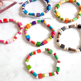 🌈 Vòng tay hạt gỗ nhiều màu 🌈 - Dây đeo tay nam nữ handmade đơn giản (Hồng/Nâu/Xanh/Vàng/Đỏ)