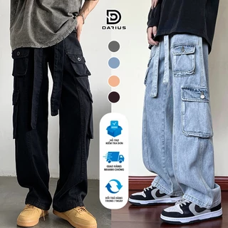 Quần jean kaki nam nữ suông 8 túi hộp đai to Hiphop ống rộng xuông dài cargo pants Avocado