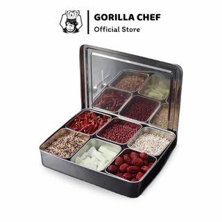 Hộp đựng gia vị, đựng topping 4/6/8 ô có nắp inox Gorilla Chef - Hàng chính hãng cao cấp