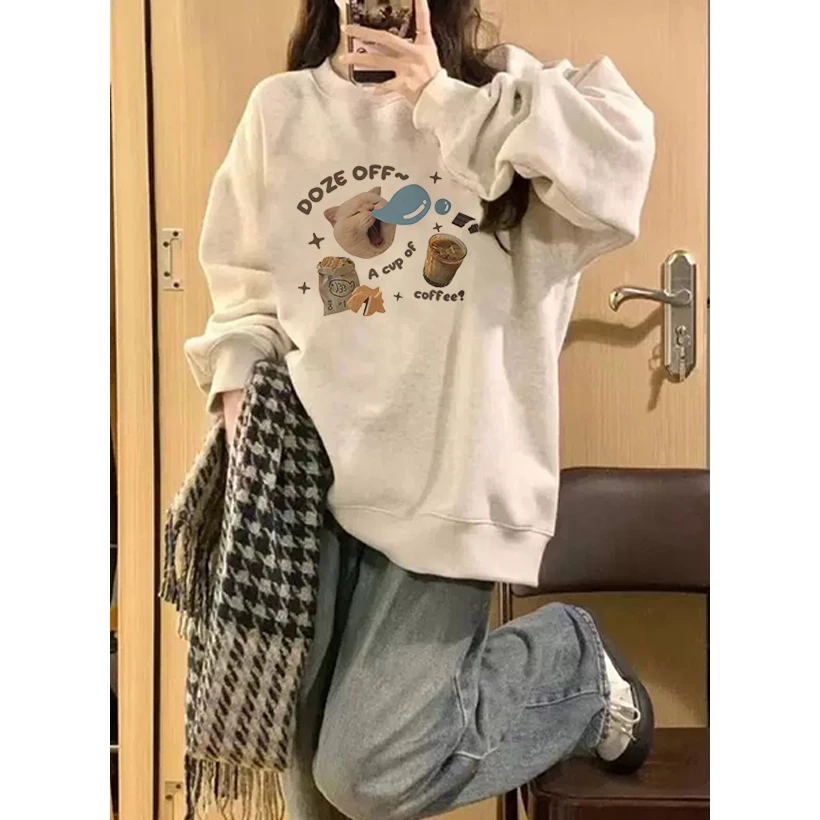 Focus local brand vintage xám cổ tròn áo nỉ nữ dày sweater bigsize unisex levents 100%cotton