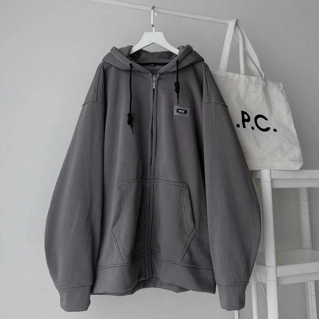 Áo Khoác Hoodie Zip Chất Nỉ Bông tag cao su Có Túi Trước Nam Nữ Form Rộng - royal fashion