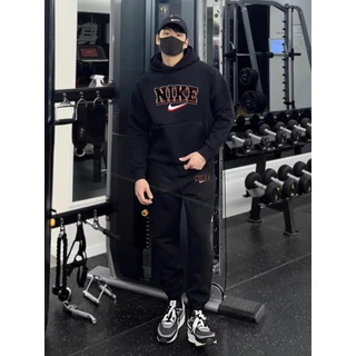 Set Bộ Nỉ Hoodie Nam Nữ Phối MI-KE Viền Đỏ, Phong Cách Thể Thao Mùa Đông Sành Điệu, Chất Liệu Nỉ Ngoại Dày Dặn