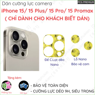 [2 PCS] (chỉ dành cho người biết dán) Dán camera nano iPhone 15/ 15 Plus (15+)/ 15 Pro/ 15 Promax (15 pm)