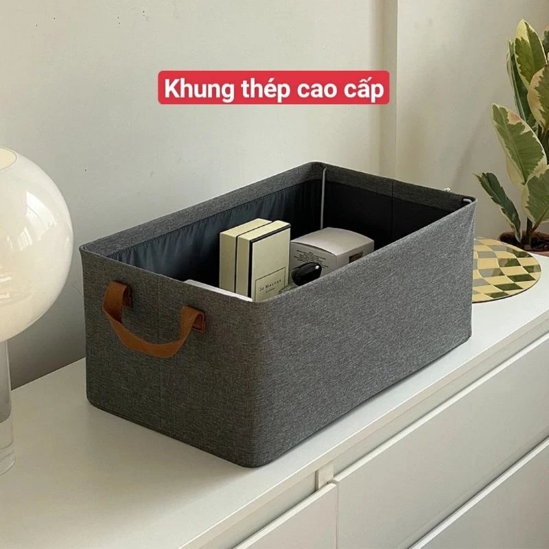 Hộp vải đựng quần áo 0 ngăn quai nâu có khung cố định thiết kế gấp gọn tiện lợi giúp tiết kiệm không gian nhà ở