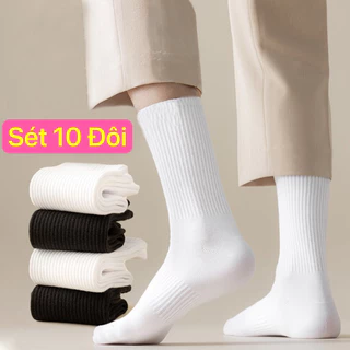 Sét 10 đôi Tất Cổ Cao Nam Nữ Trắng Đen, Tất Cổ Cao Nam Nữ Hai Màu Đen Trắng