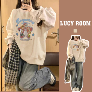 Áo sweater nữ LUCYROOM freesize form rộng áo nỉ bông dài tay nữ dày dặn ấm áp họa tiết cute đáng yêu A021