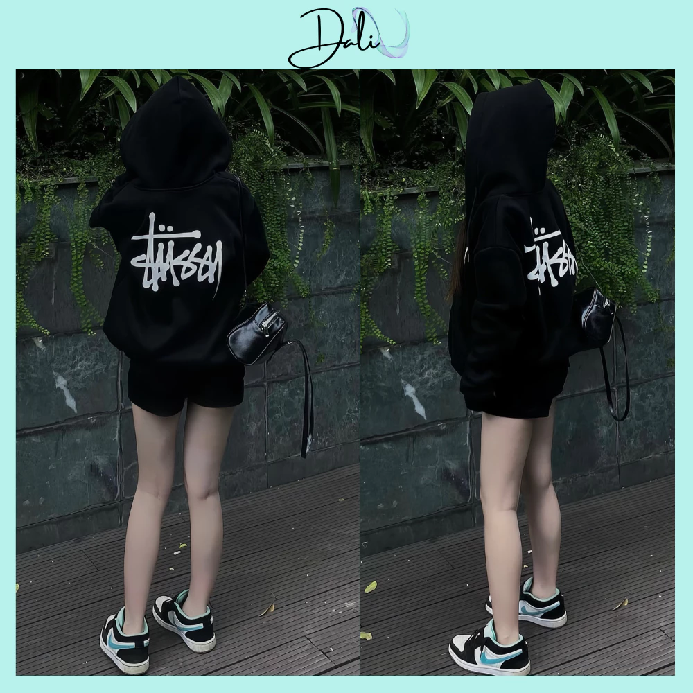 Áo Hoodie Dáng Rộng Tay Bồng In Logo STUSSY , Áo Chất Liệu Nỉ Ngoại Cao Cấp