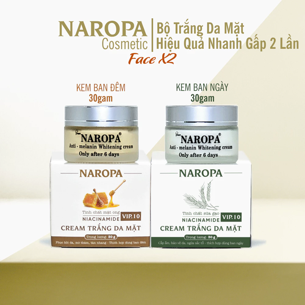 Bộ Trắng Da Mặt Ngày và Đêm NAROPA Whitening Face X2 - gấp đôi hiệu quả, dưỡng trắng da cấp tốc