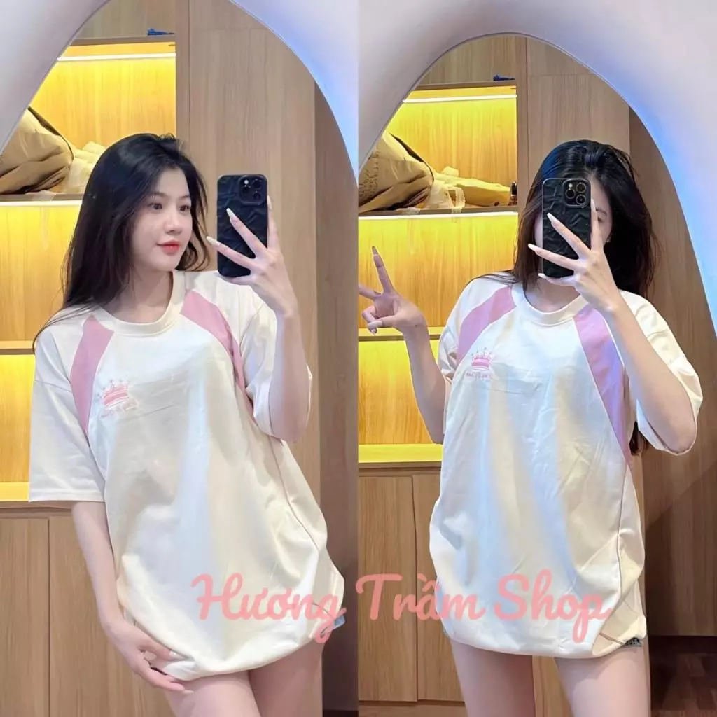 Áo Thun Freesize 3158 - Vương Miện Thêu phối viền , chất cotton khô 3158 , 40-70kg