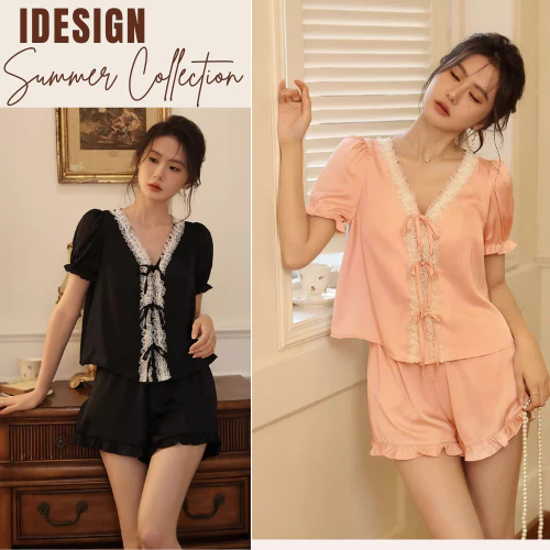 Đồ bộ mặc nhà, Bộ ngủ lụa cao cấp, pijama trơn màu phối ren sang chảnh BN30