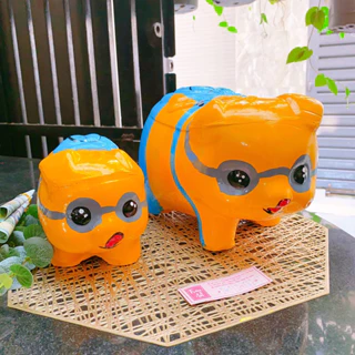 [XẢ KHO] Heo đất Minion - heo đất nung truyền thống vẽ hình, nước sơn Bạch Tuyết, handmade 100%