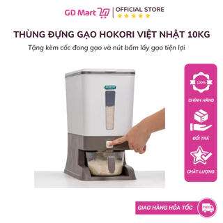 Thùng đựng gạo tiện ích 10kg Hokori Việt Nhật 5338, hộp đựng gạo TẶNG cốc đong gạo và nút bấm lấy gạo tự động GDMART