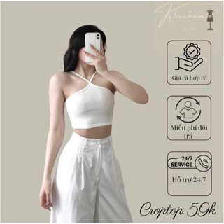 [Siêu rẻ] Áo croptop yếm chéo cổ - Áo yếm hai dây dáng croptop chất thun dày dặn co gãn không lộ ngực | Kho nhà mie