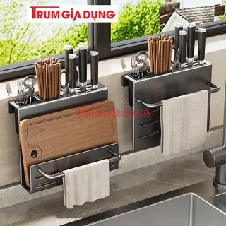 Kệ để dao thớt đũa thìa Trùm Gia Dụng, lắp đặt dán tường chất liệu thép Carbon không gỉ, nhiều kiểu dáng lựa chọn.