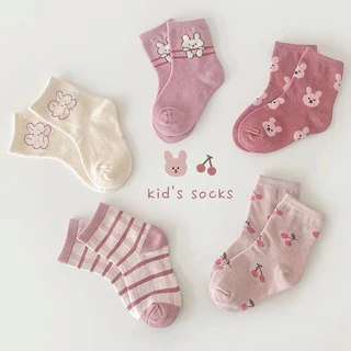 Set 5 đôi tất cotton Thỏ Hồng Cherry Cô Gái cổ cao sợi bông mềm mại thoáng khi khử mùi Myna Bra te24